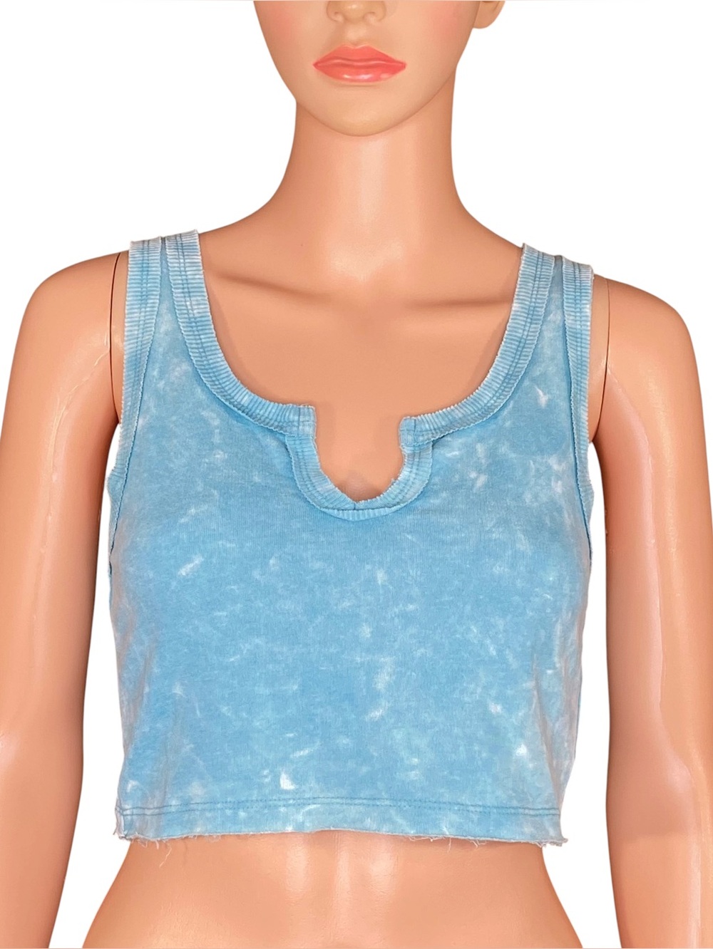 Derek Heart Crop Tank Mineral Wash Notch Neck Distressed Workout Wear SZ Small